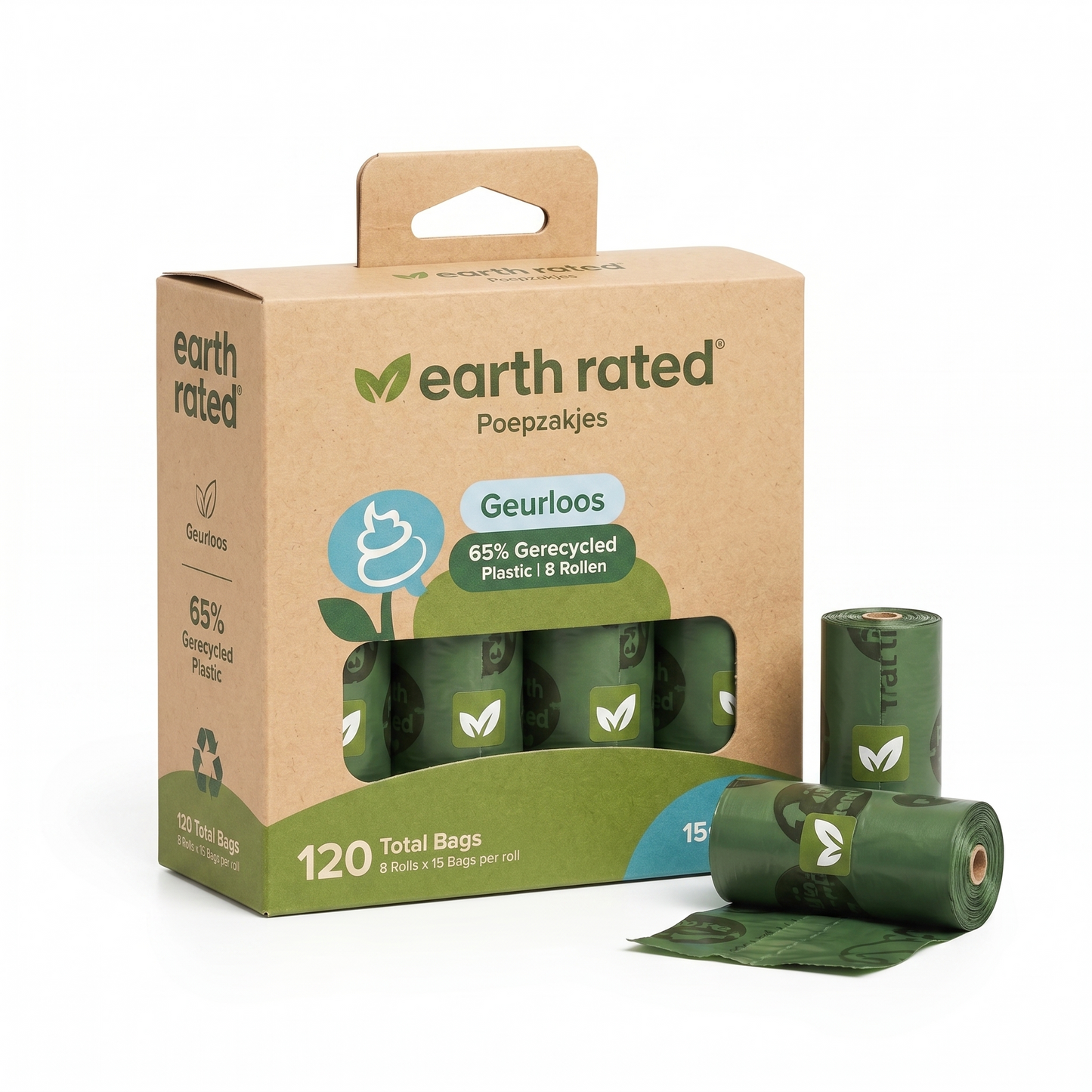 Earth Rated Poepzakjes Geurloos 65% Gerecycled Plastic | 8 Rollen 15st
