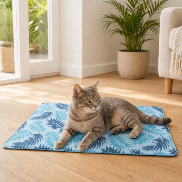 Trixie Koelmat met Palmbladeren Print Lichtblauw voor kat