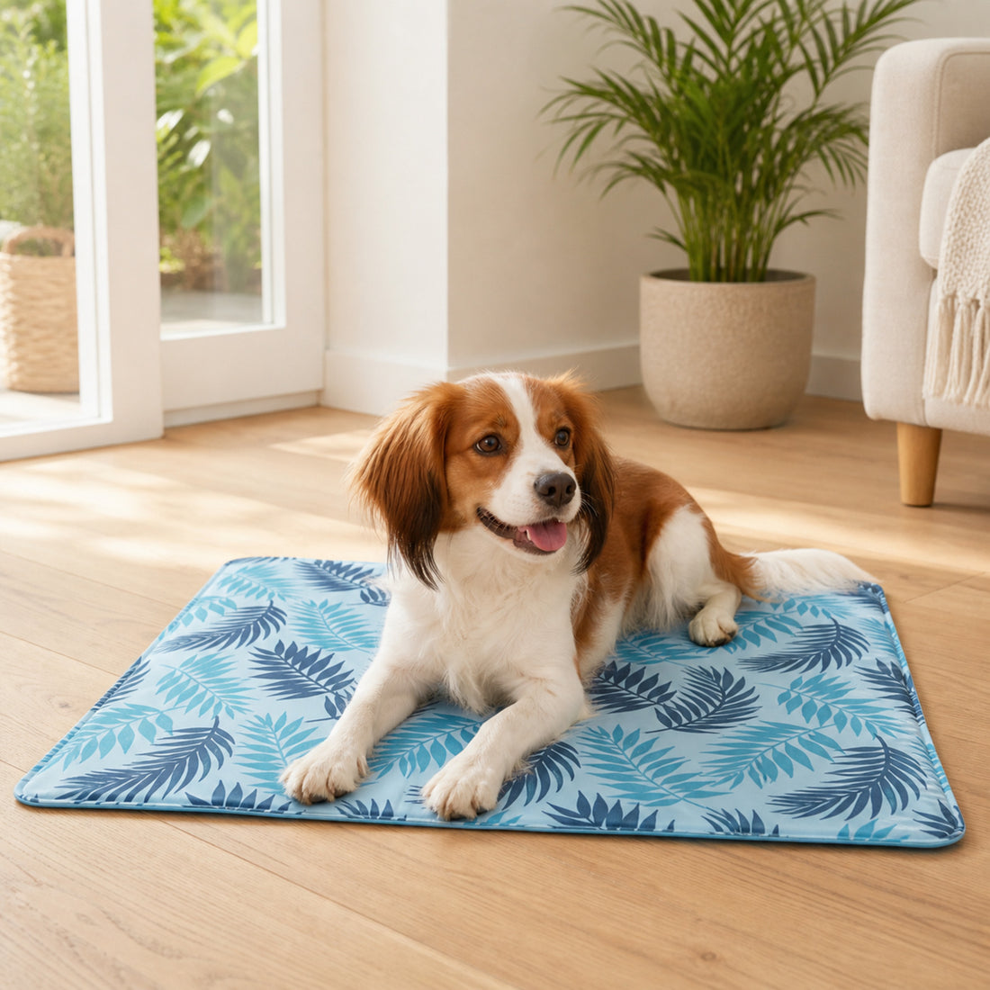 Trixie Koelmat met Palmbladeren Print Lichtblauw voor hond